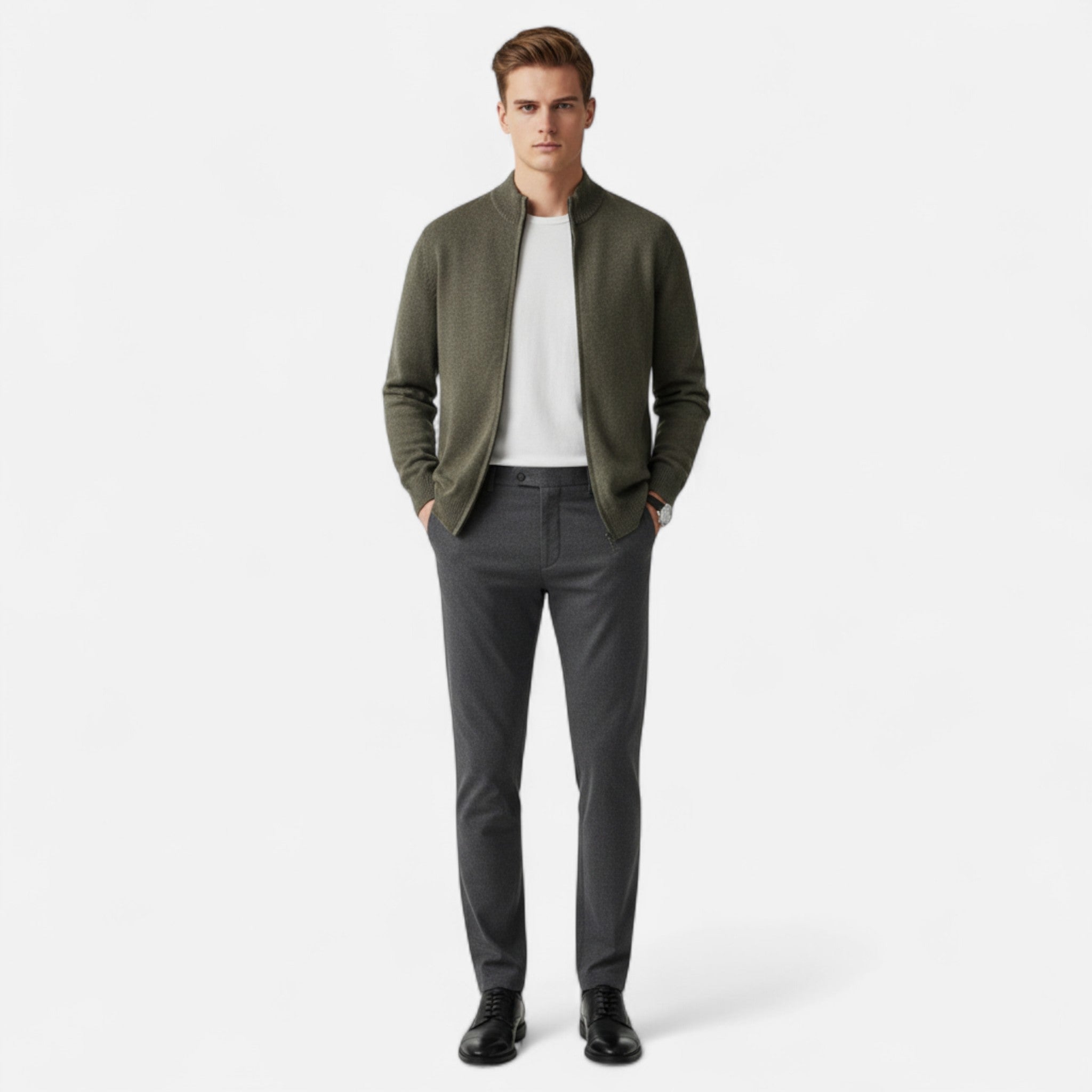 Gilet zippé homme en laine à col montant 6