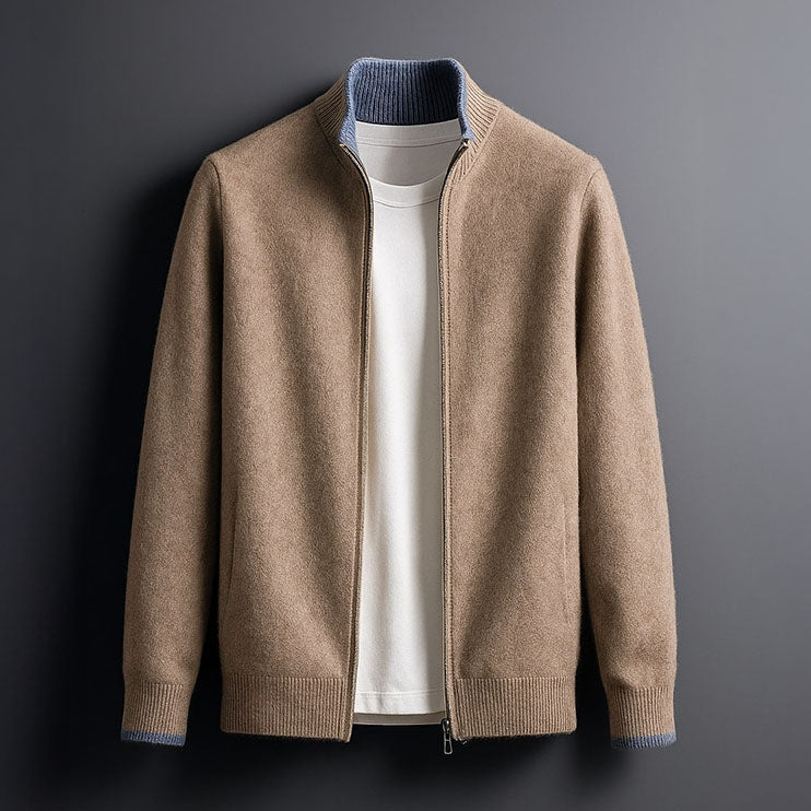 Gilet zippé homme en maille à col montant et manches longues 1