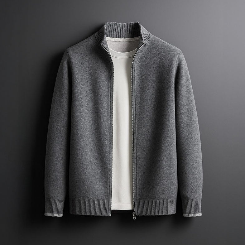 Gilet zippé homme en maille à col montant et manches longues 2