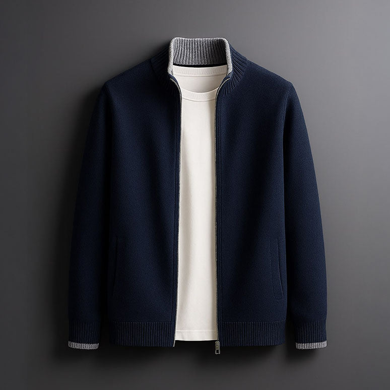 Gilet zippé homme en maille à col montant et manches longues 3