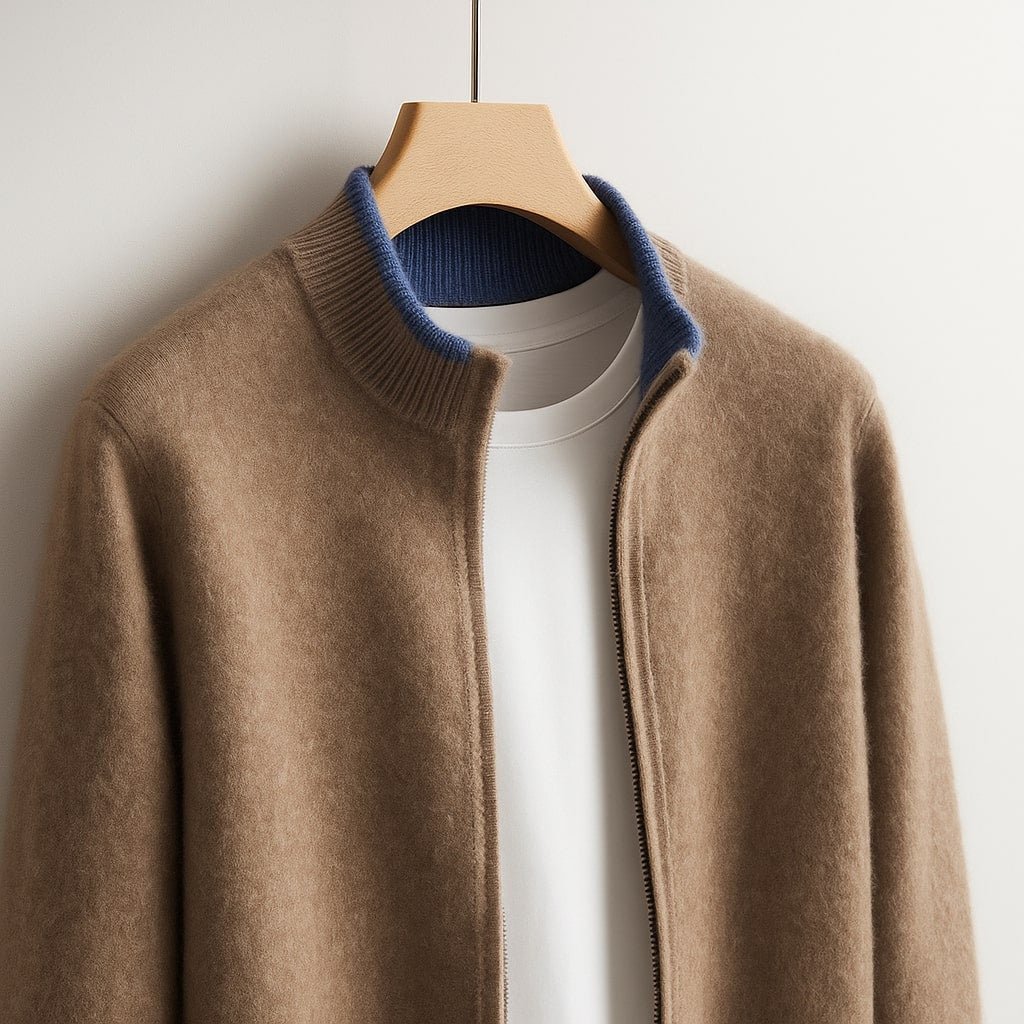 Gilet zippé homme en maille à col montant et manches longues 5