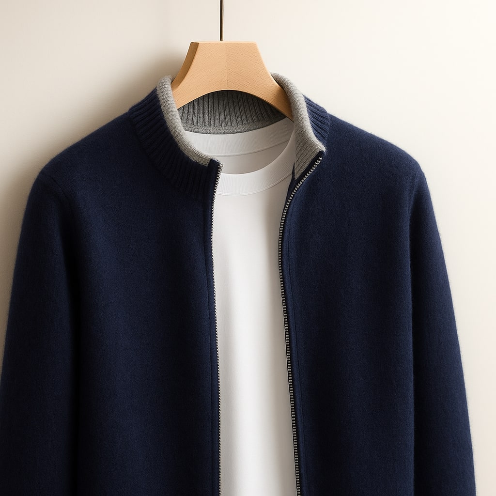 Gilet zippé homme en maille à col montant et manches longues 7