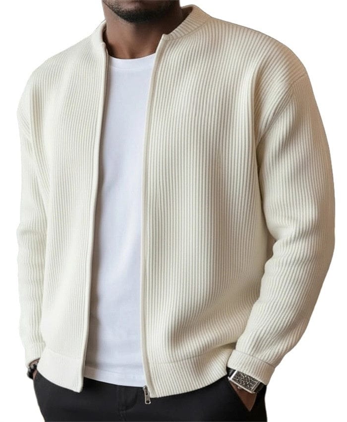 Gilet zippé homme en maille côtelée verticale à col montant 1