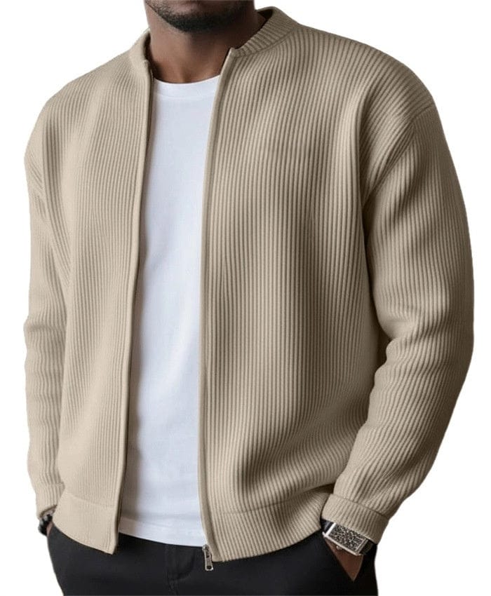Gilet zippé homme en maille côtelée verticale à col montant 2