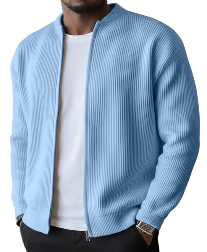 Gilet zippé homme en maille côtelée verticale à col montant 3