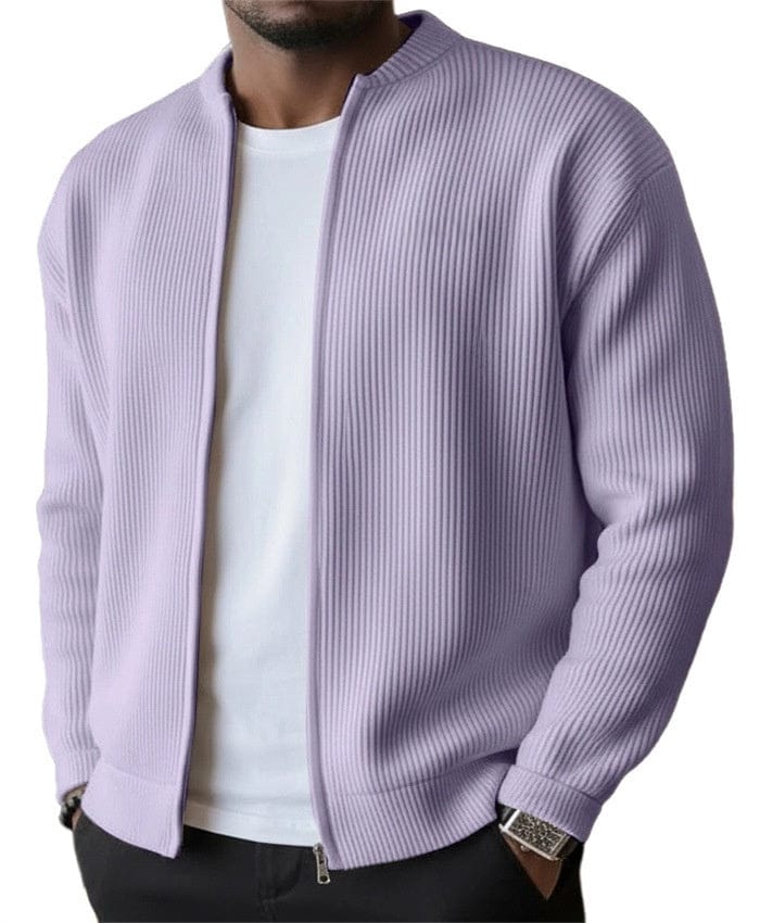 Gilet zippé homme en maille côtelée verticale à col montant 5