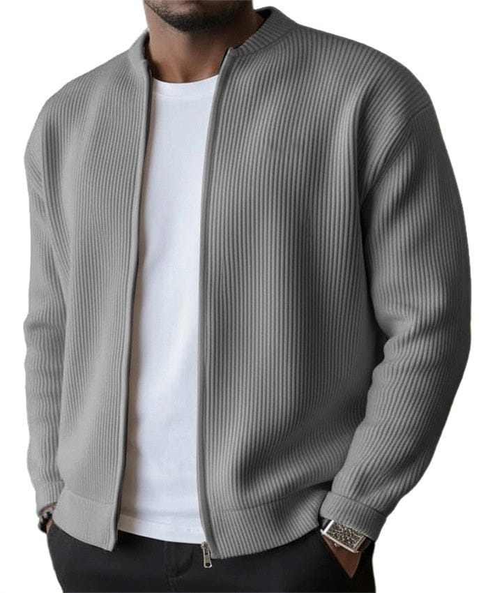 Gilet zippé homme en maille côtelée verticale à col montant 6