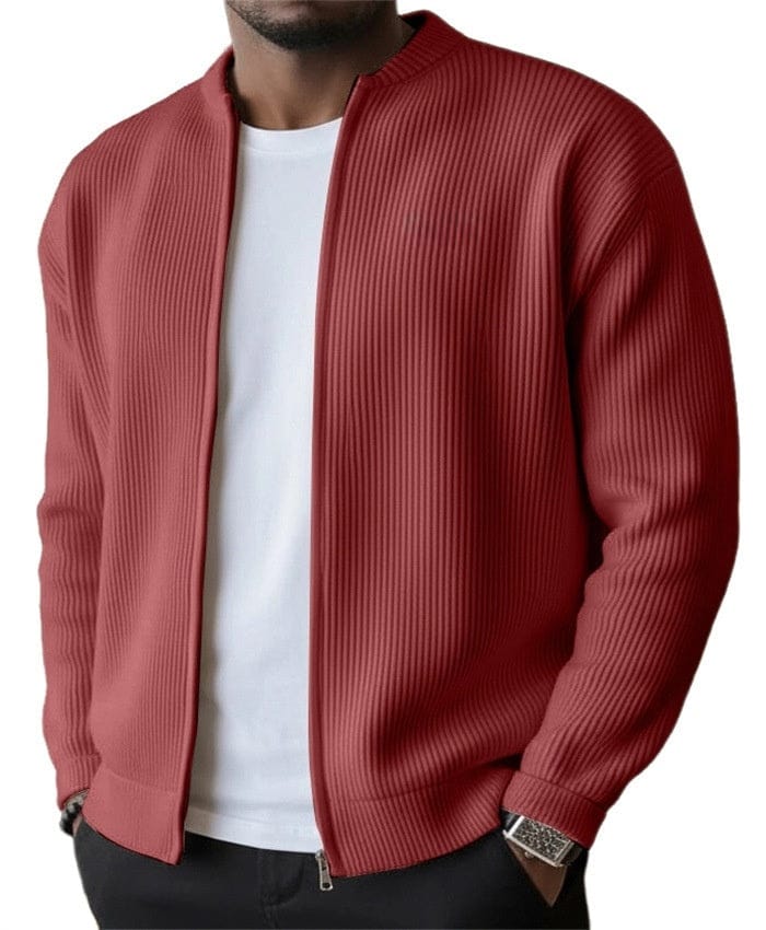 Gilet zippé homme en maille côtelée verticale à col montant 8