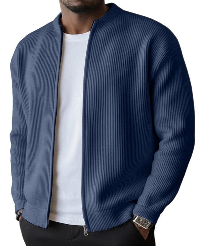 Gilet zippé homme en maille côtelée verticale à col montant 9