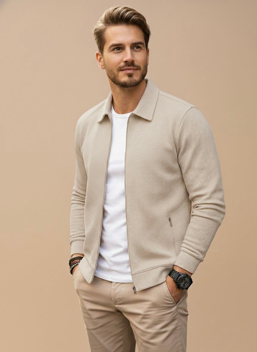 Gilet zippé homme en maille gaufrée à col chemise 1