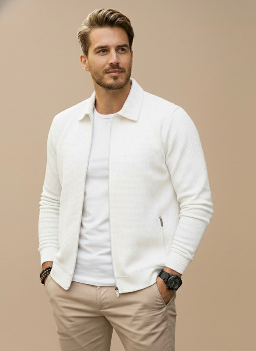 Gilet zippé homme en maille gaufrée à col chemise 2