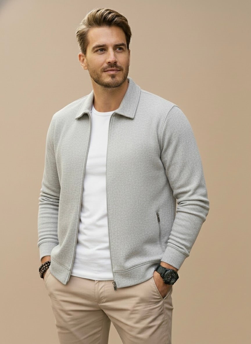 Gilet zippé homme en maille gaufrée à col chemise 3