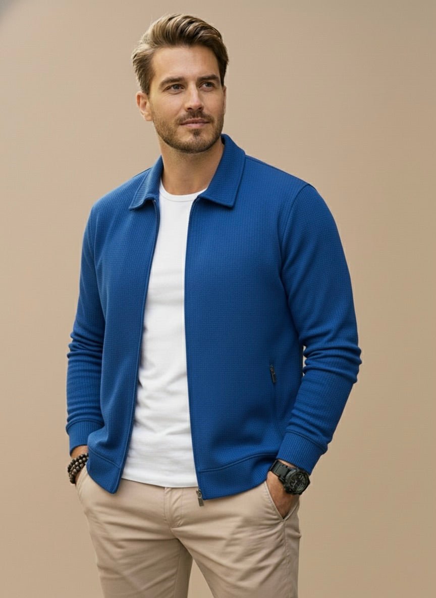 Gilet zippé homme en maille gaufrée à col chemise 4