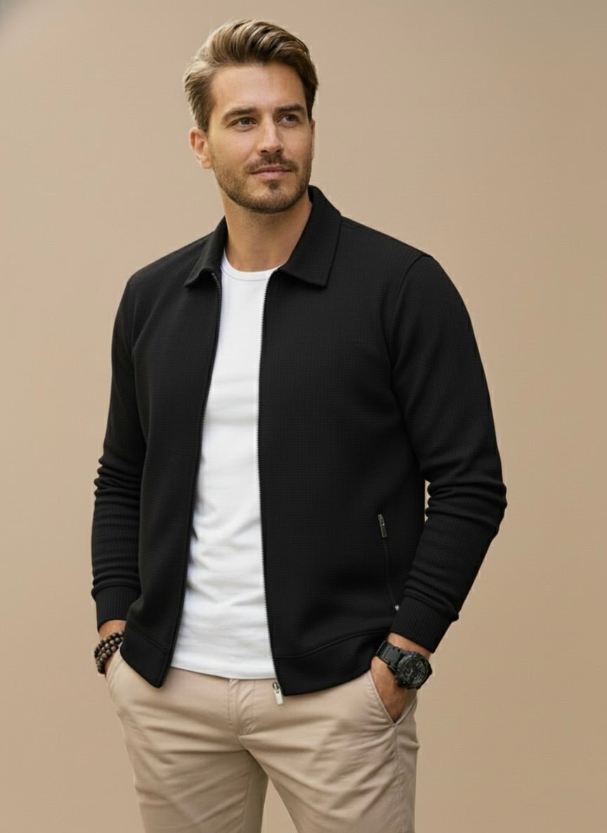 Gilet zippé homme en maille gaufrée à col chemise 5