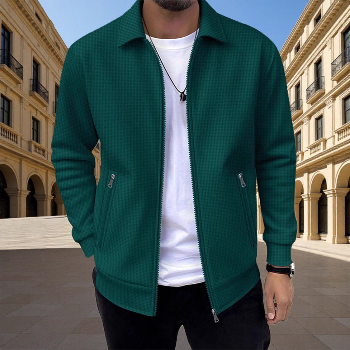 Gilet zippé homme en maille gaufrée à col chemise 6