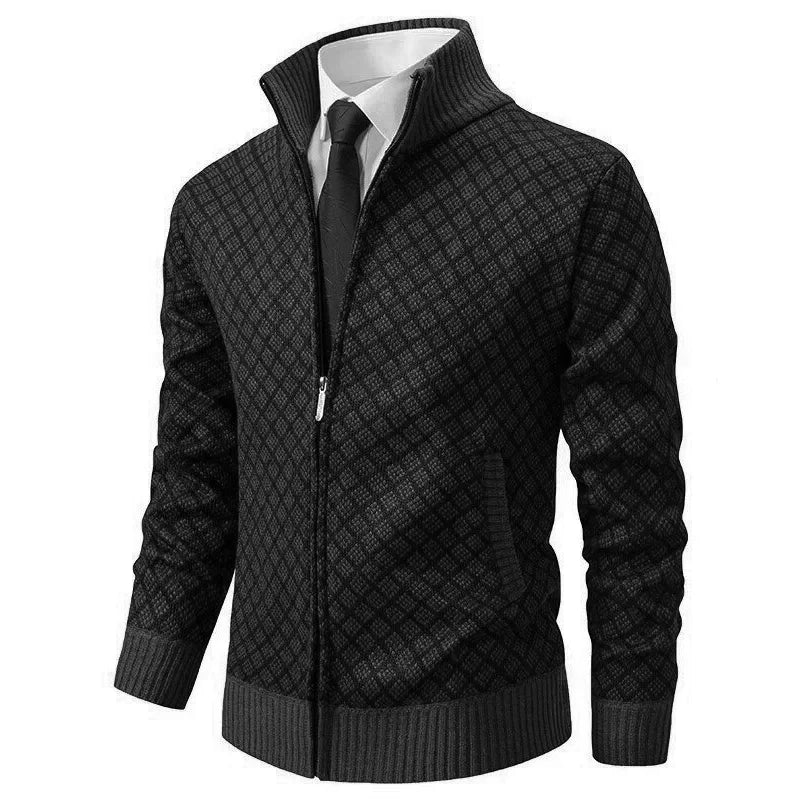 Gilet zippé homme en maille gaufrée à motif losange et col montant 1