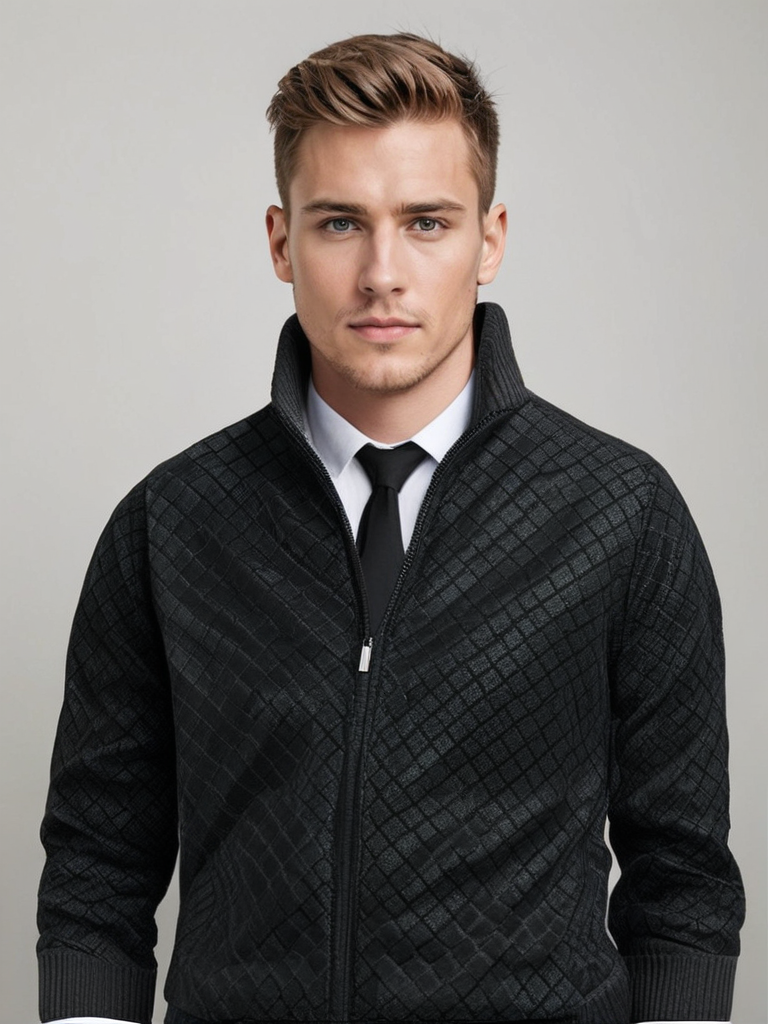 Gilet zippé homme en maille gaufrée à motif losange et col montant 10
