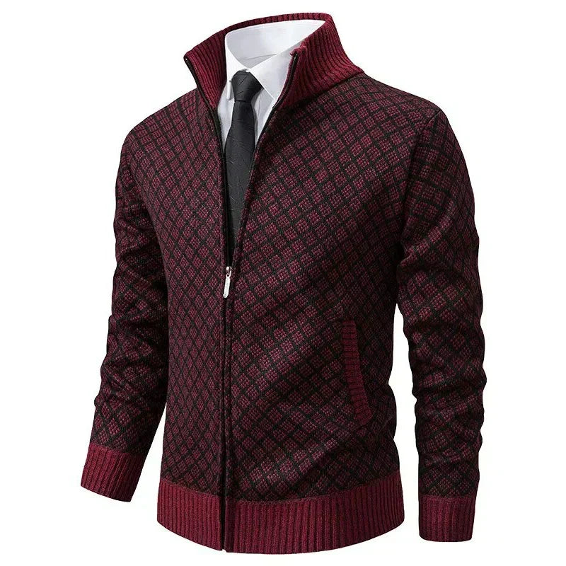 Gilet zippé homme en maille gaufrée à motif losange et col montant 2