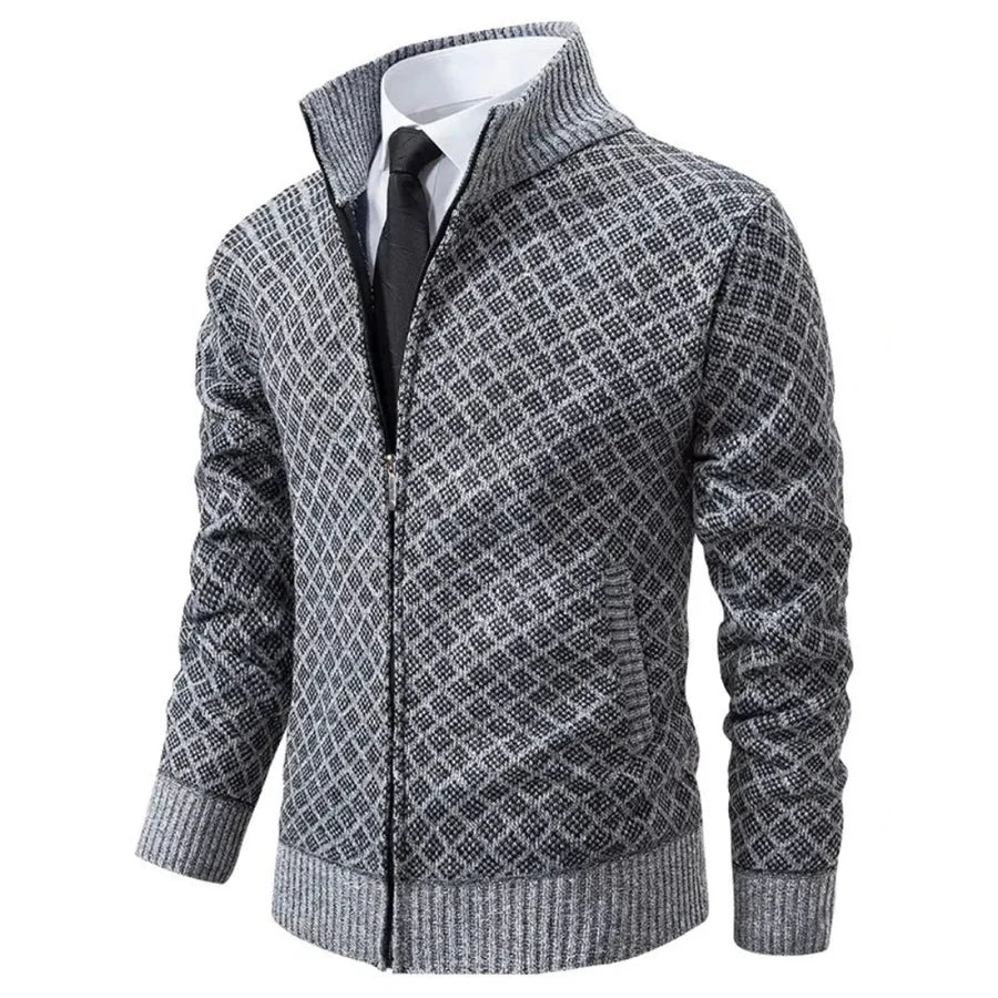 Gilet zippé homme en maille gaufrée à motif losange et col montant 3