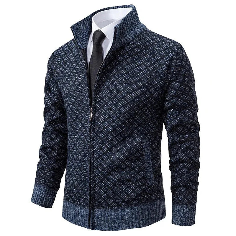 Gilet zippé homme en maille gaufrée à motif losange et col montant 4