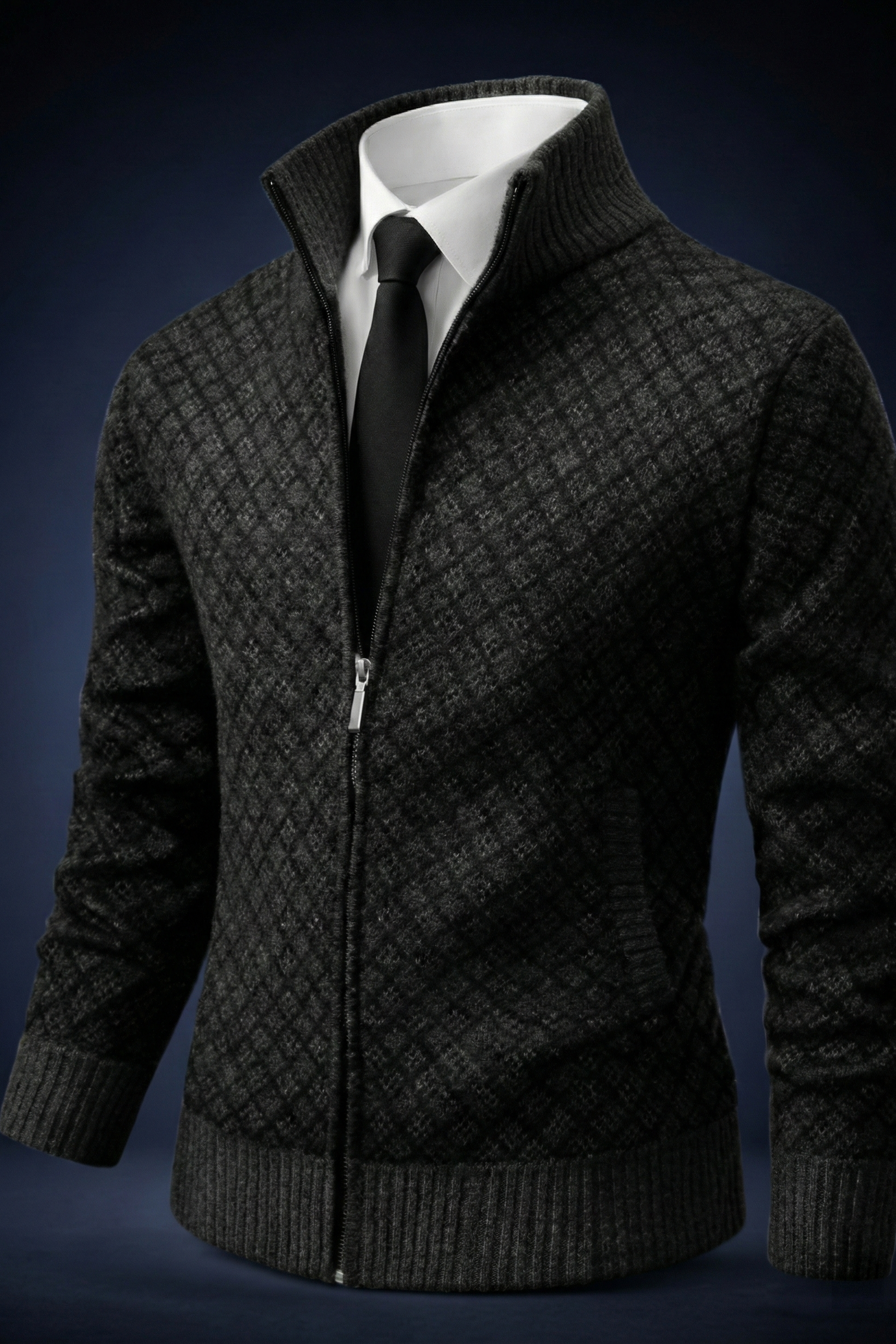 Gilet zippé homme en maille gaufrée à motif losange et col montant 5