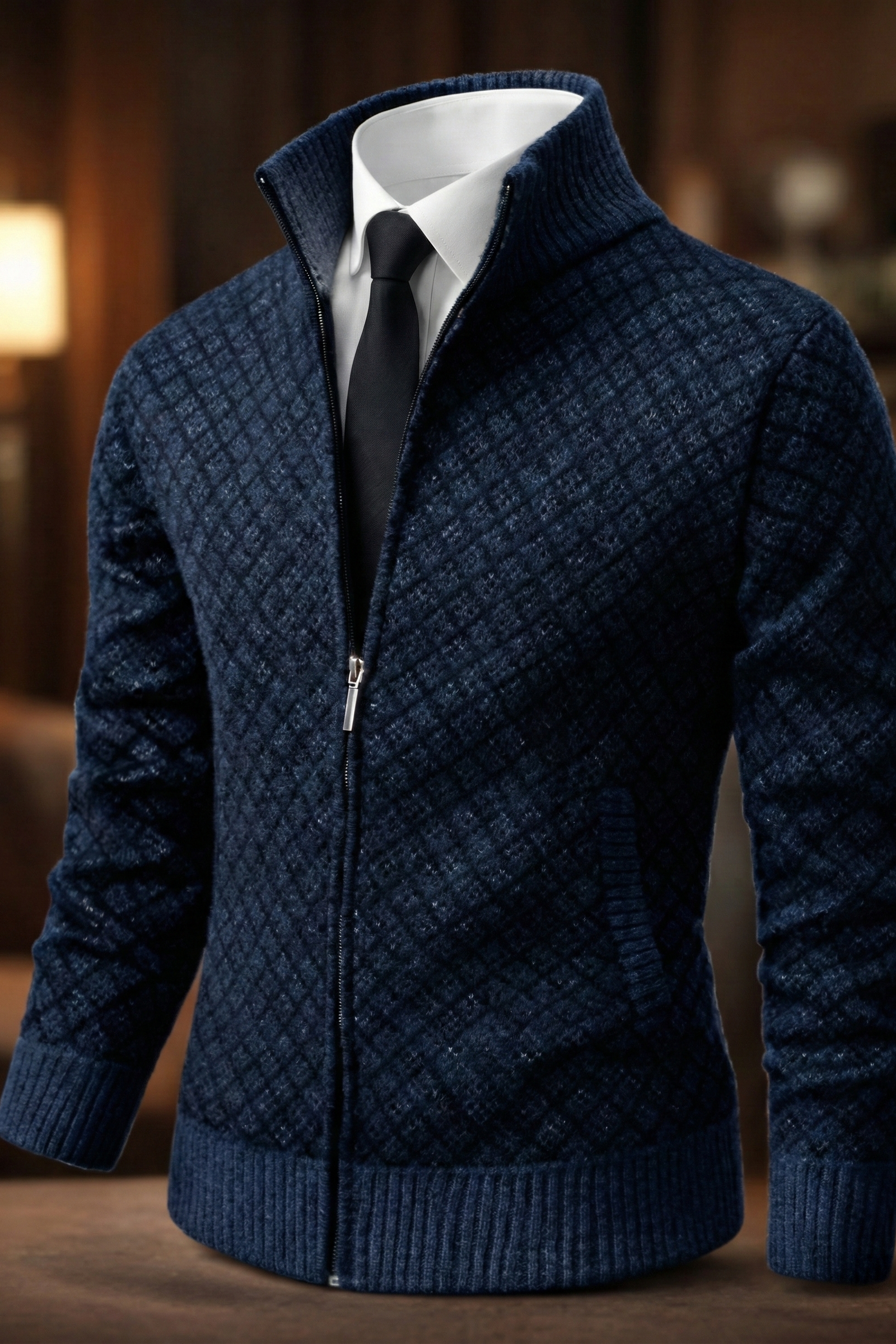 Gilet zippé homme en maille gaufrée à motif losange et col montant 6