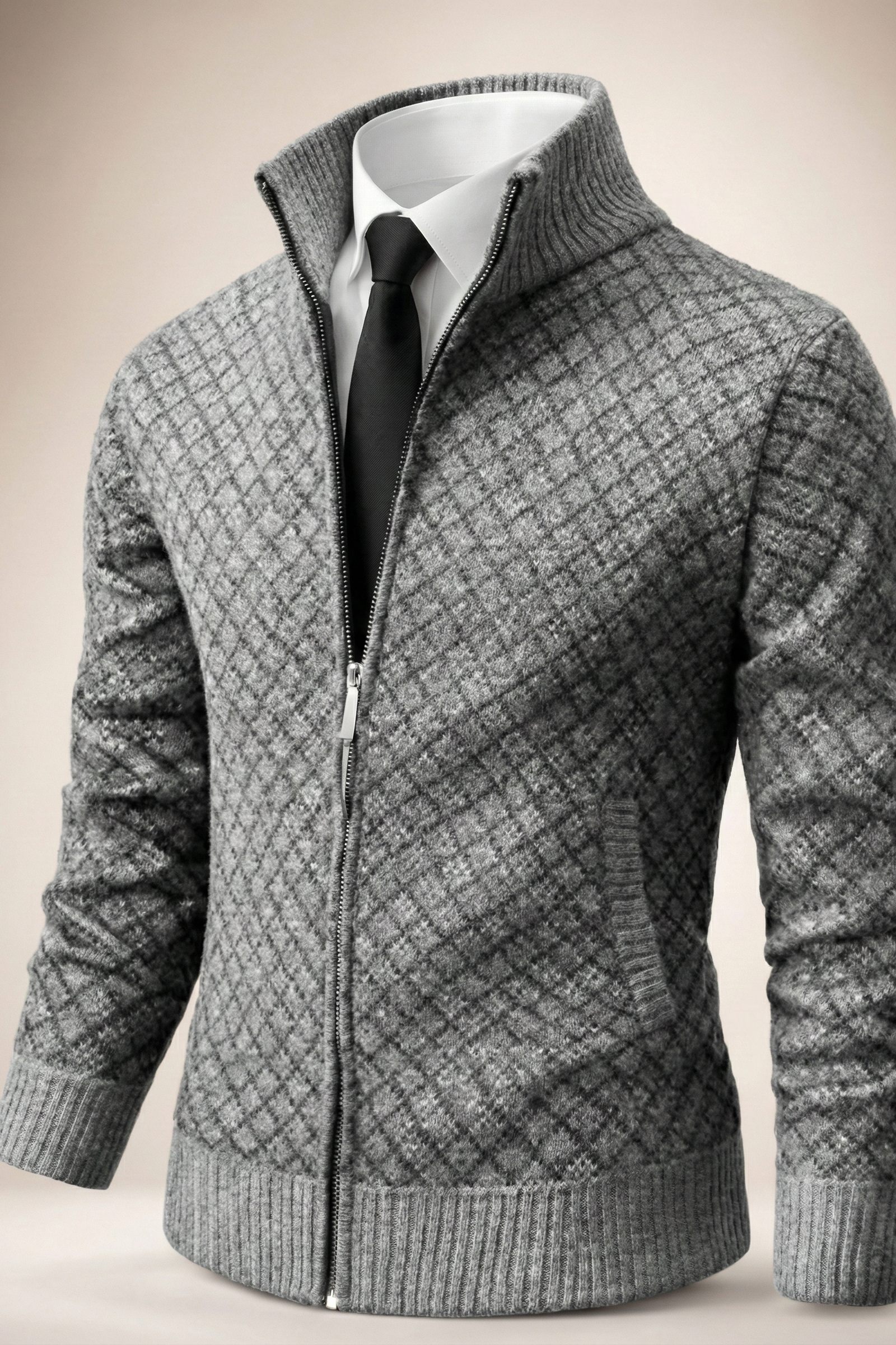 Gilet zippé homme en maille gaufrée à motif losange et col montant 7
