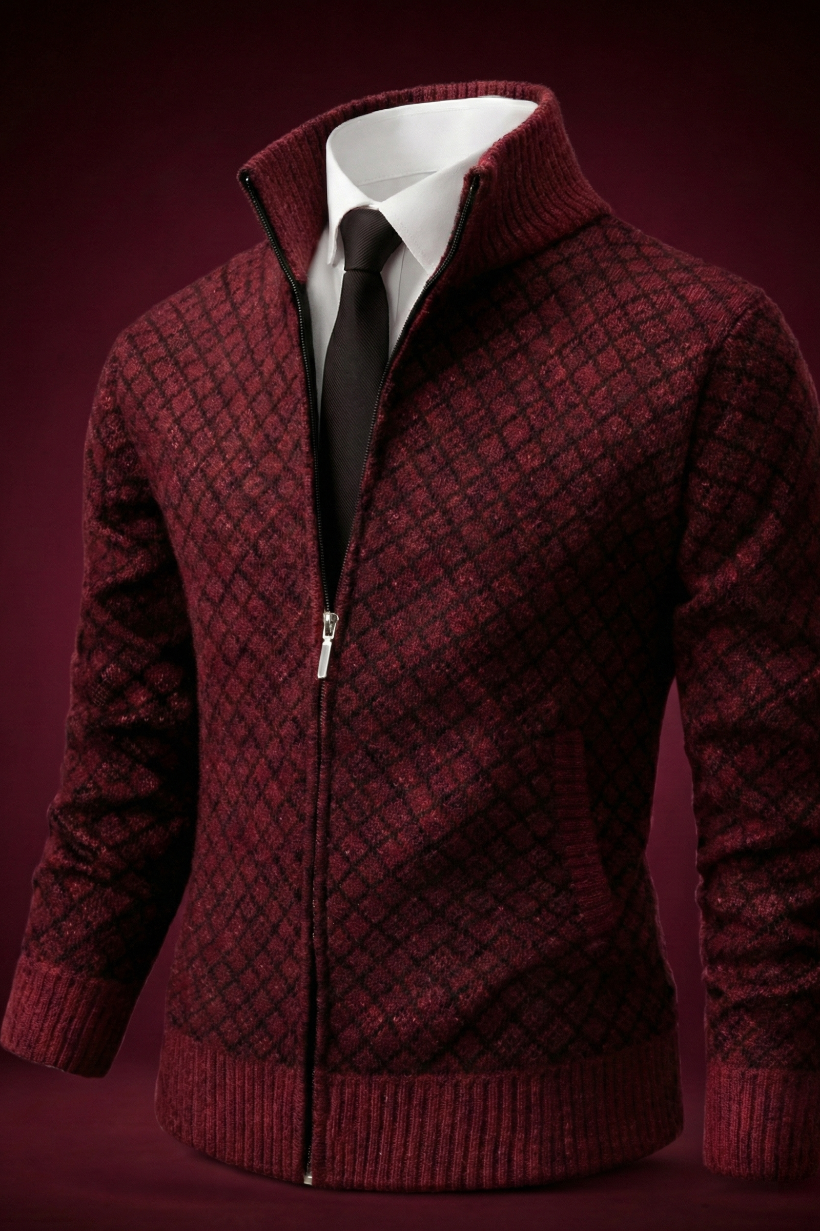 Gilet zippé homme en maille gaufrée à motif losange et col montant 8