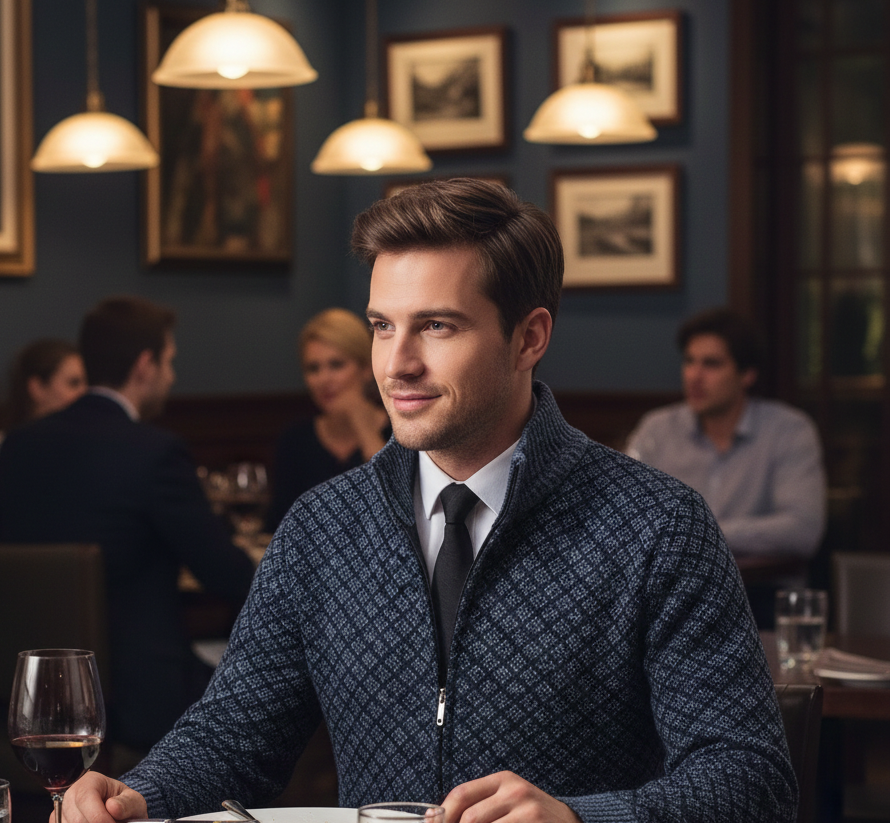 Gilet zippé homme en maille gaufrée à motif losange et col montant 9