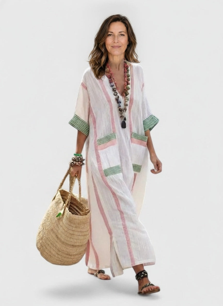 Full body view of the model wearing Maxi zomerjurk voor dames