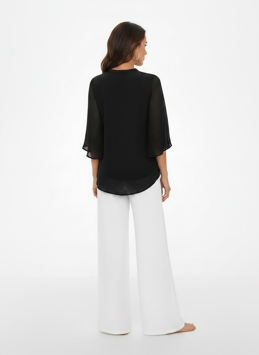 Back pose of the model wearing Elegante blouse met een casual snit voor vrouwen