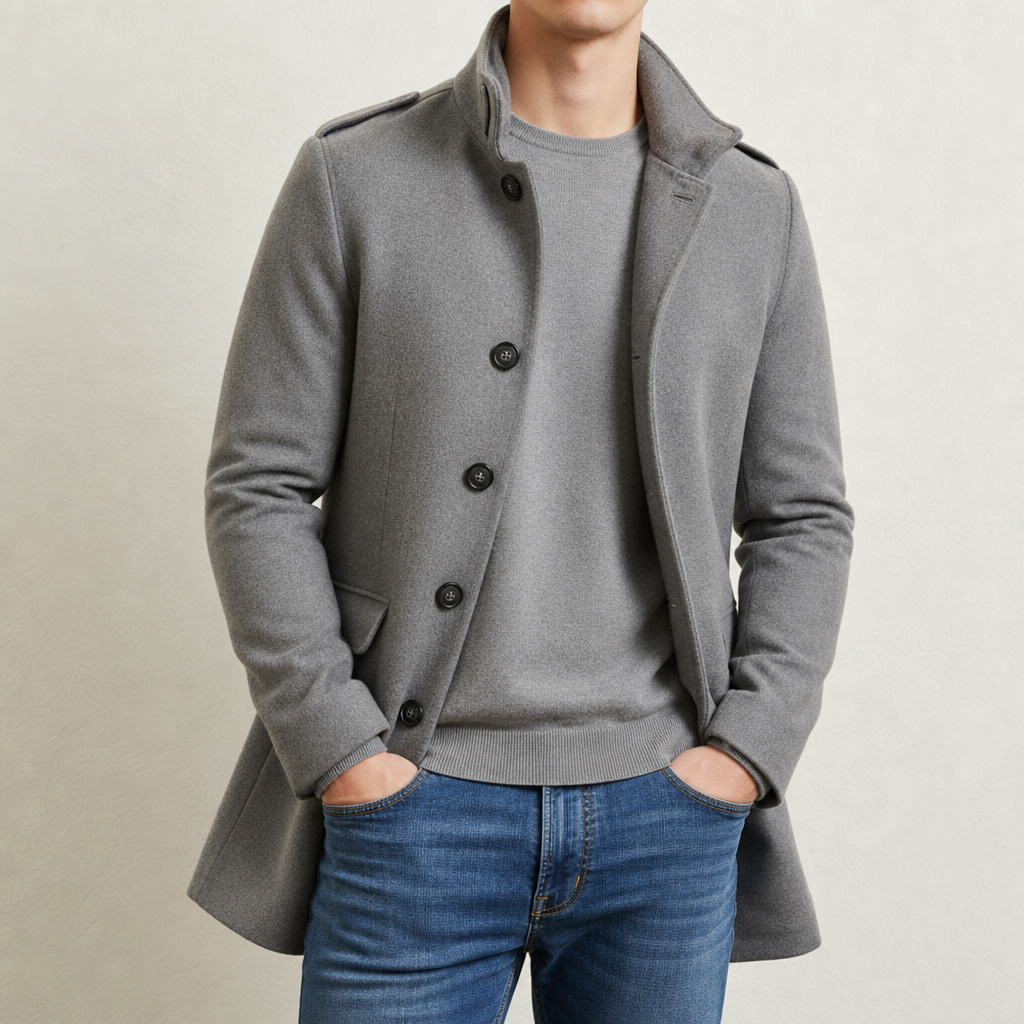 Manteau en laine homme court à col montant et coupe slim 1