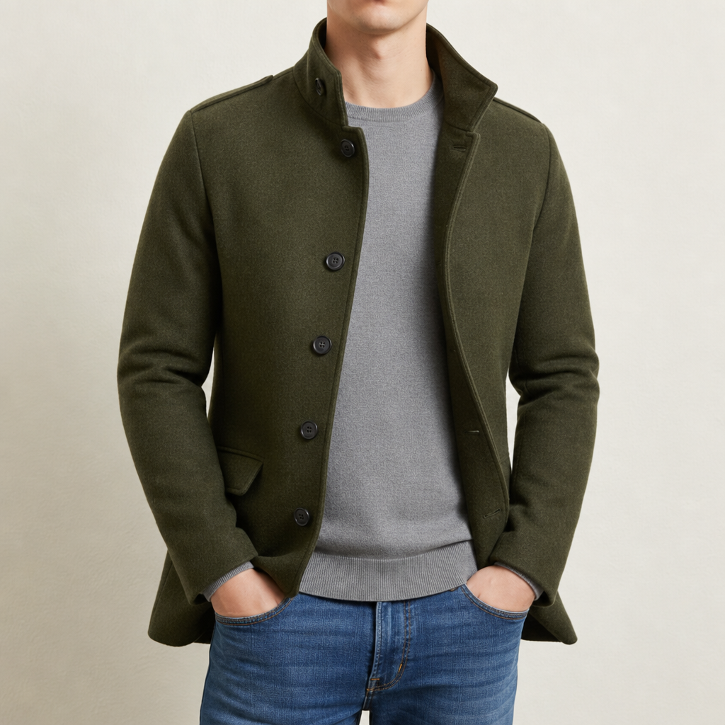 Manteau en laine homme court à col montant et coupe slim 3