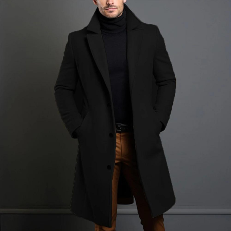 Manteau en laine homme long à col cranté coupe droite 1