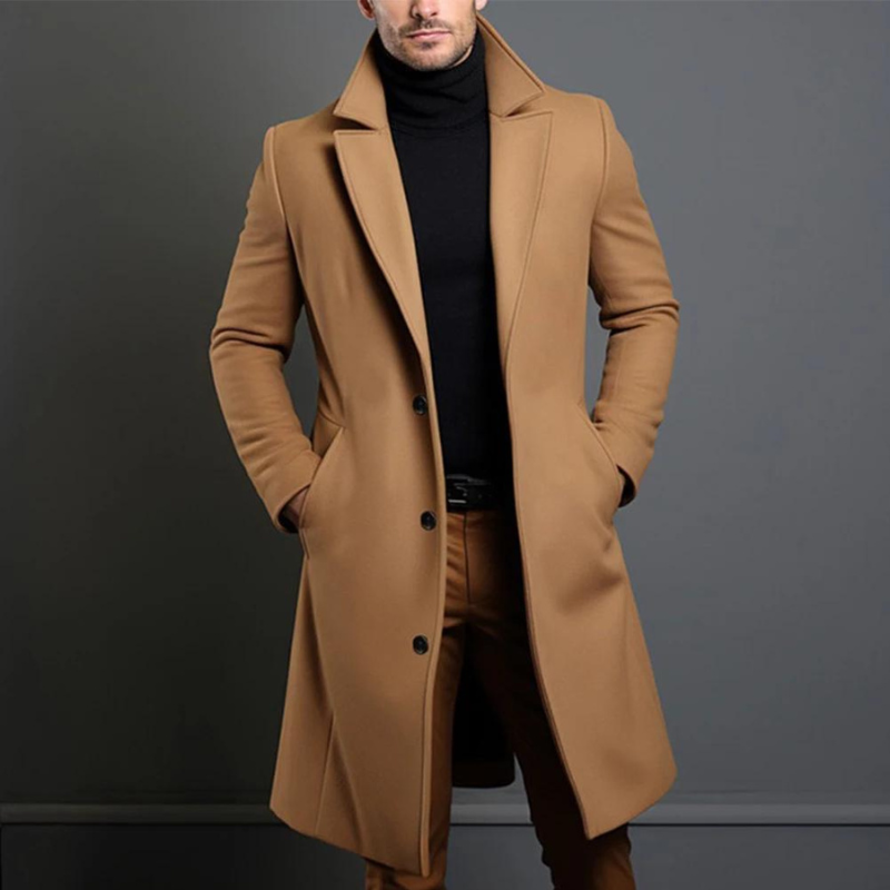 Manteau en laine homme long à col cranté coupe droite 2