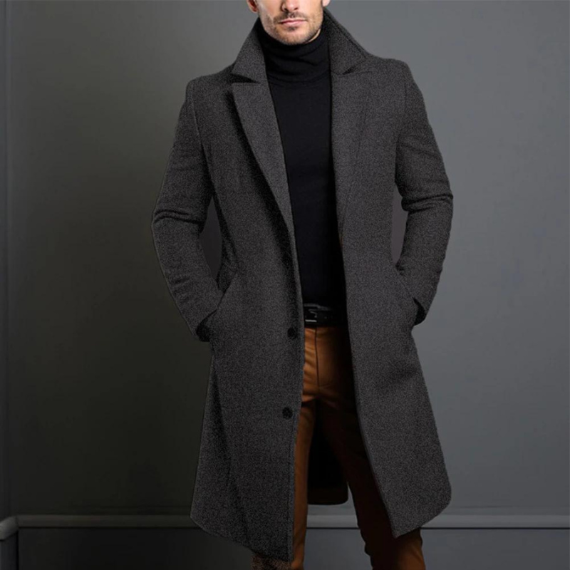 Manteau en laine homme long à col cranté coupe droite 3