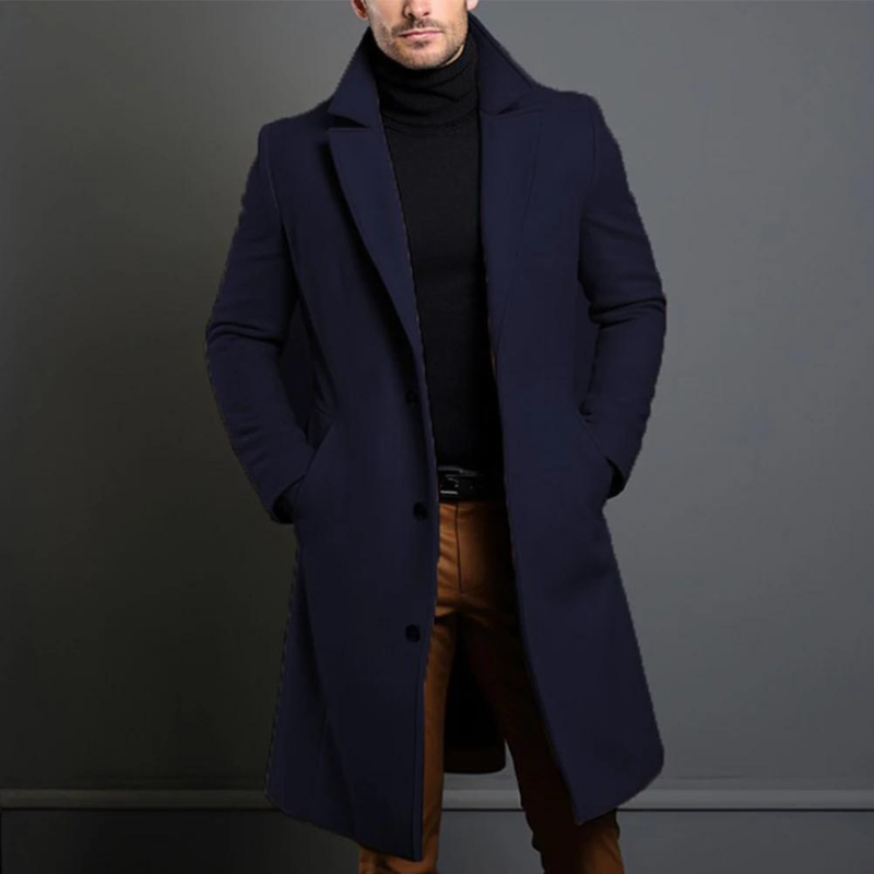Manteau en laine homme long à col cranté coupe droite 4