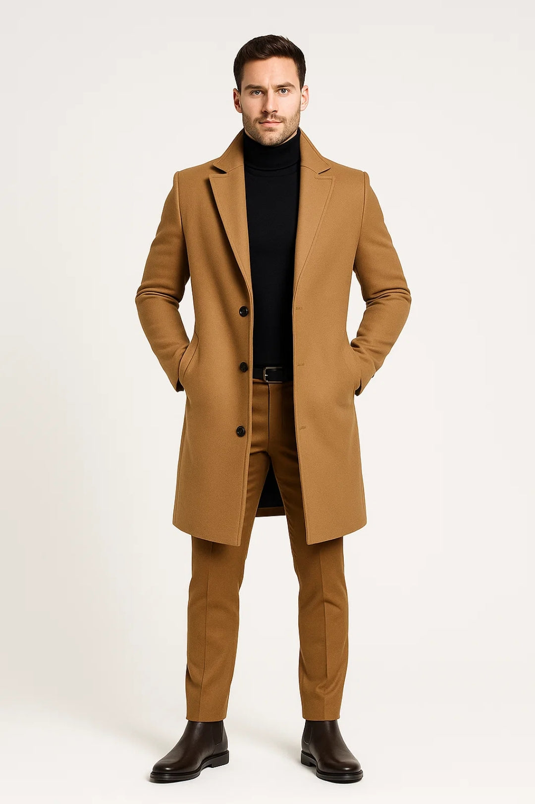 Manteau en laine homme long à col cranté et coupe ajustée 1