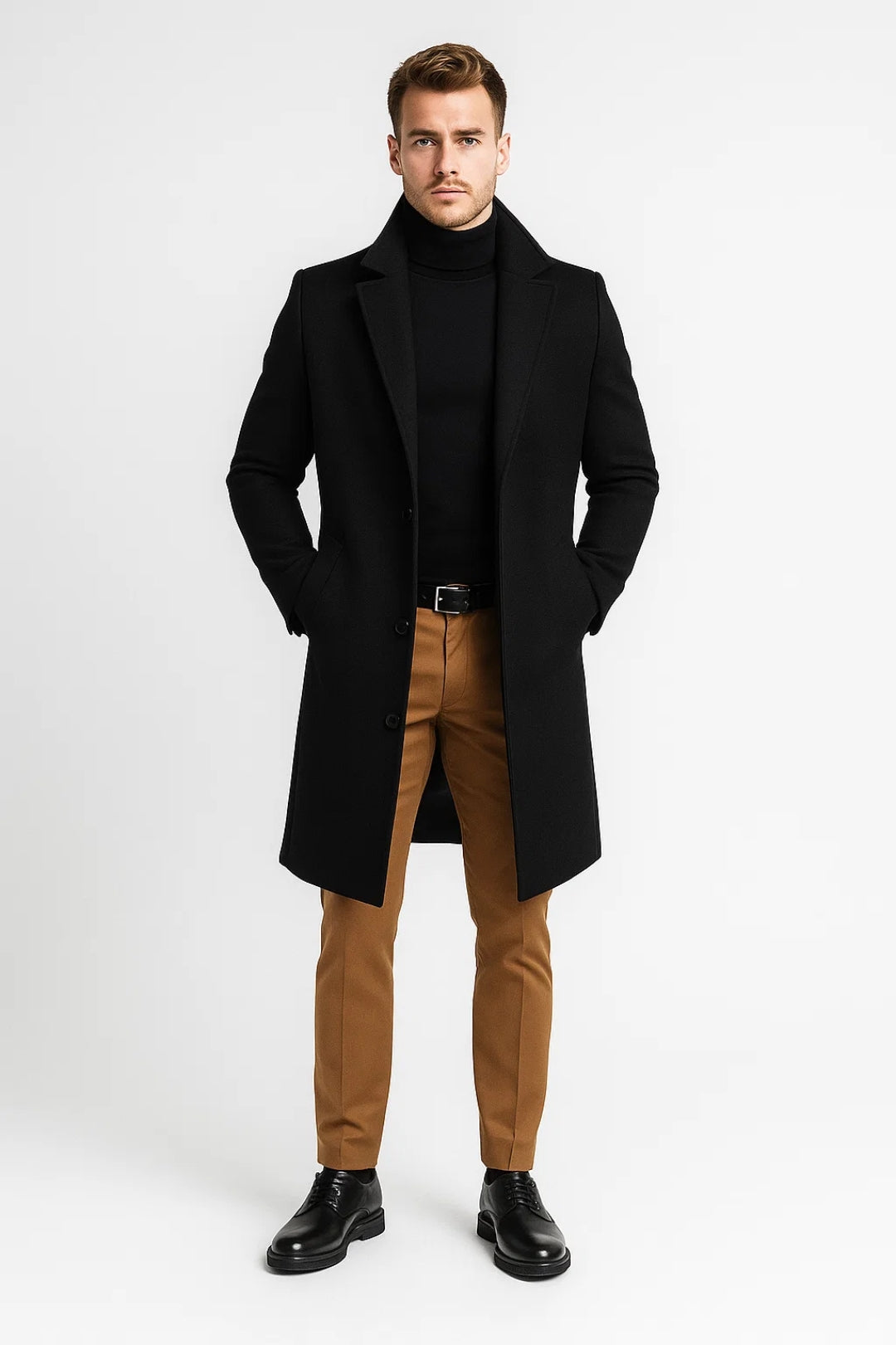Manteau en laine homme long à col cranté et coupe ajustée 2