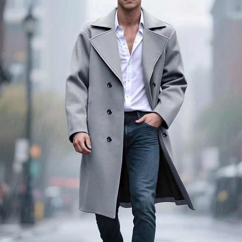 Manteau en laine homme long à col cranté et coupe droite 1