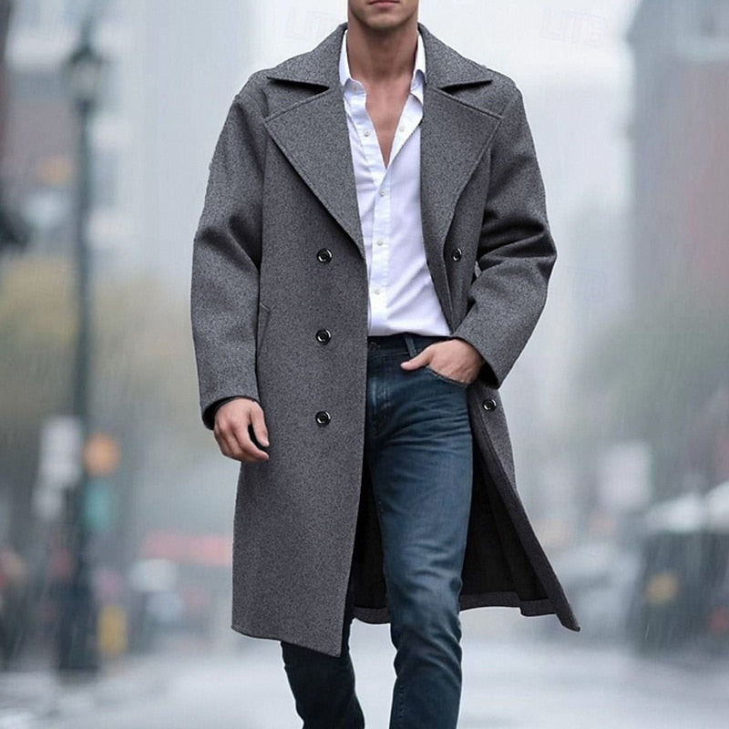 Manteau en laine homme long à col cranté et coupe droite 2