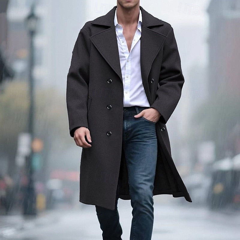 Manteau en laine homme long à col cranté et coupe droite 3