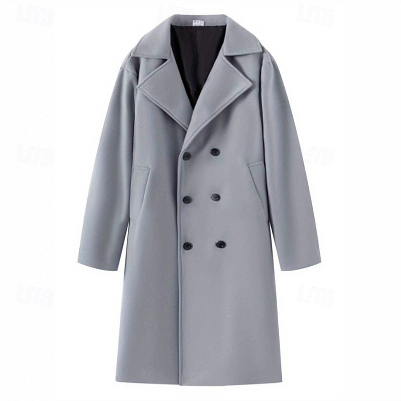 Manteau en laine homme long à col cranté et coupe droite 5