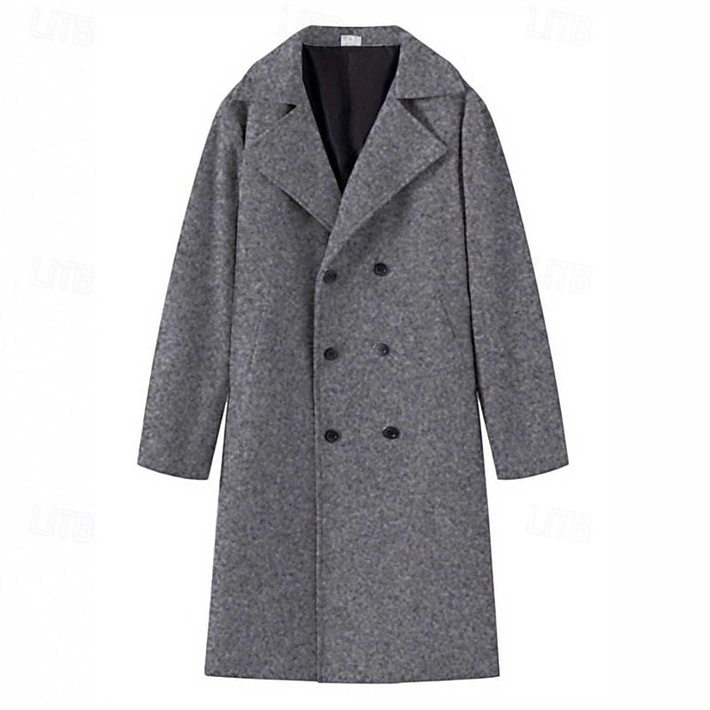 Manteau en laine homme long à col cranté et coupe droite 7