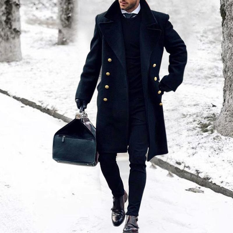 Manteau en laine homme long à col cranté et double boutonnage 1