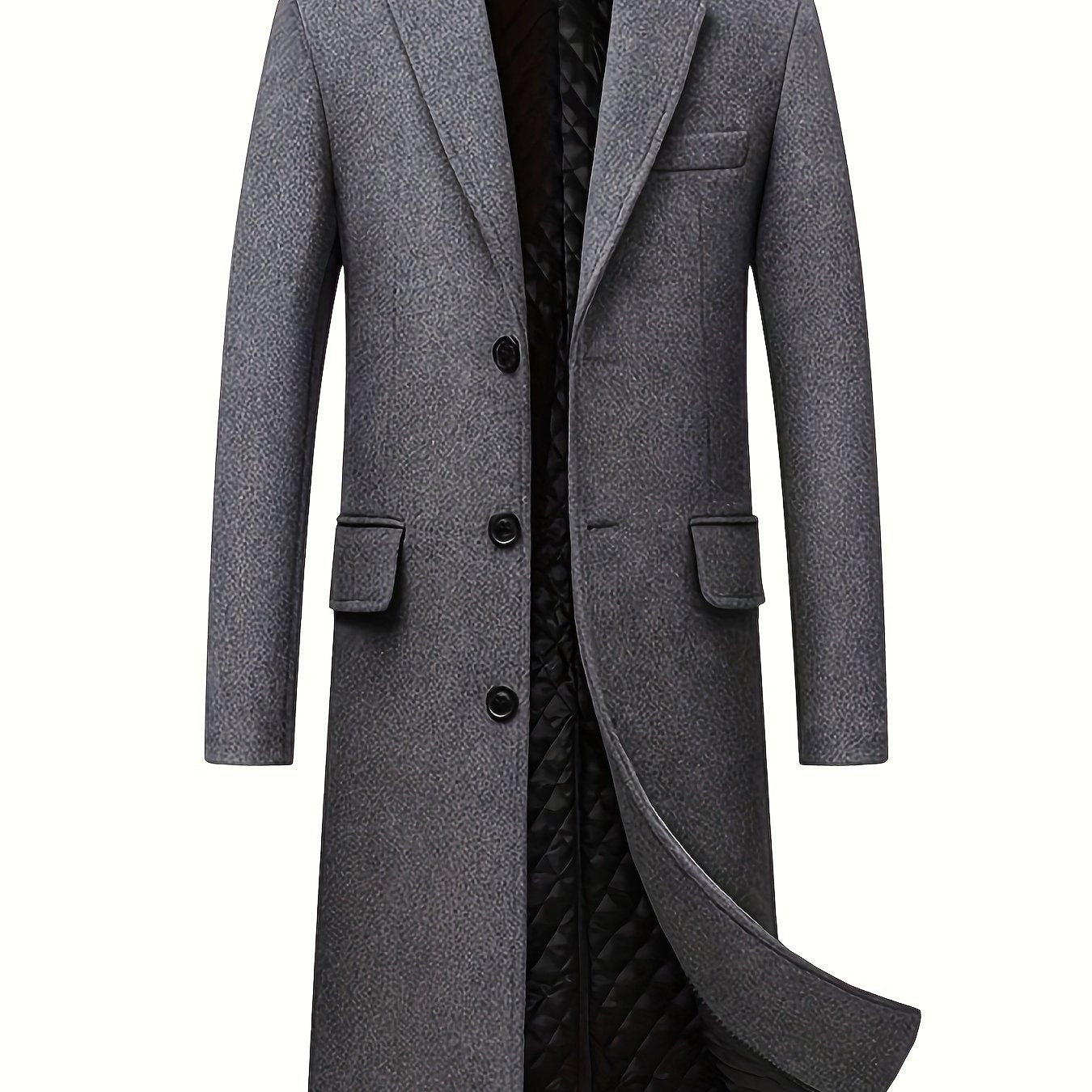 Manteau en laine homme long à col cranté et poches latérales 1