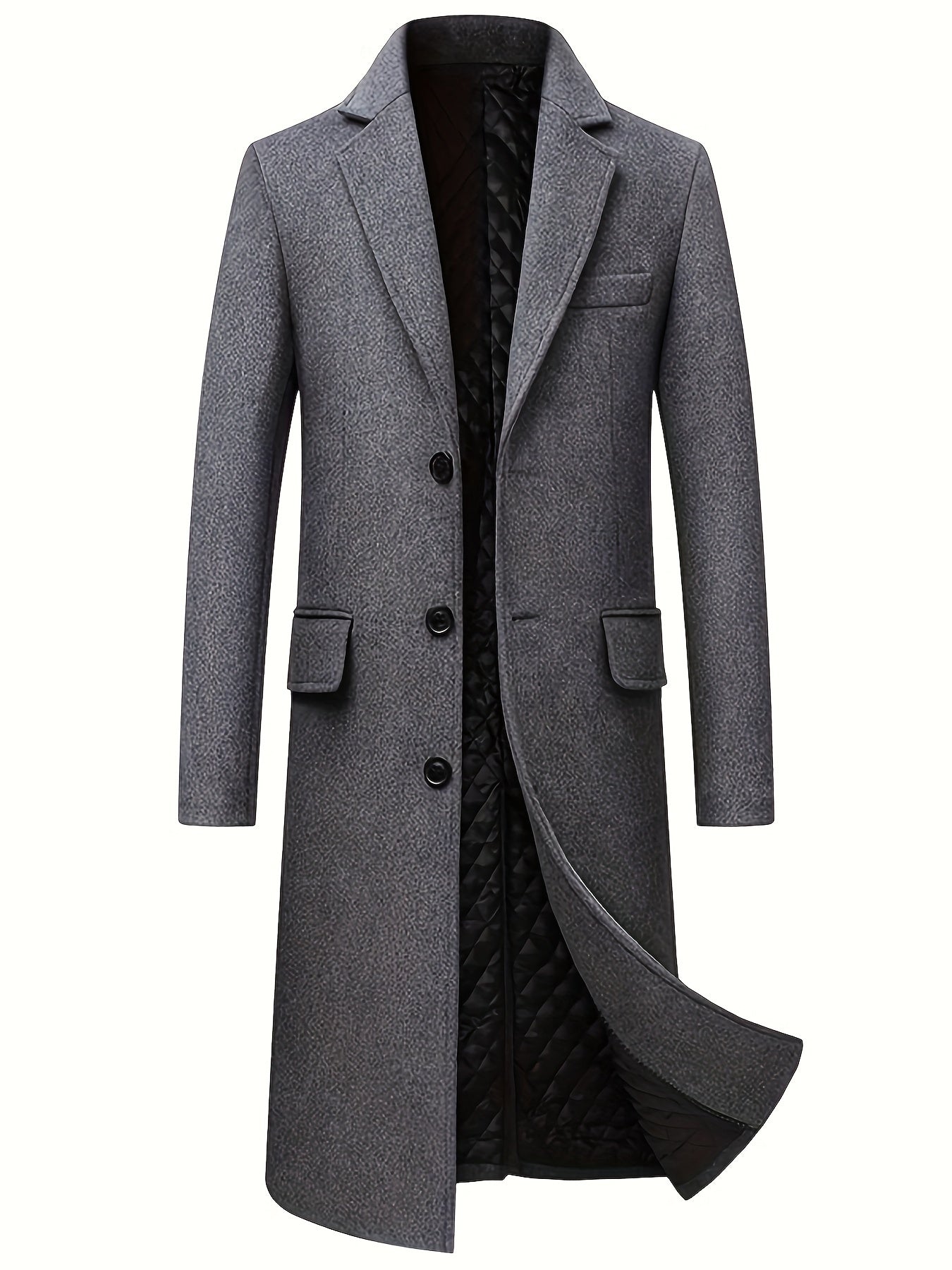 Manteau en laine homme long à col cranté et poches latérales 2