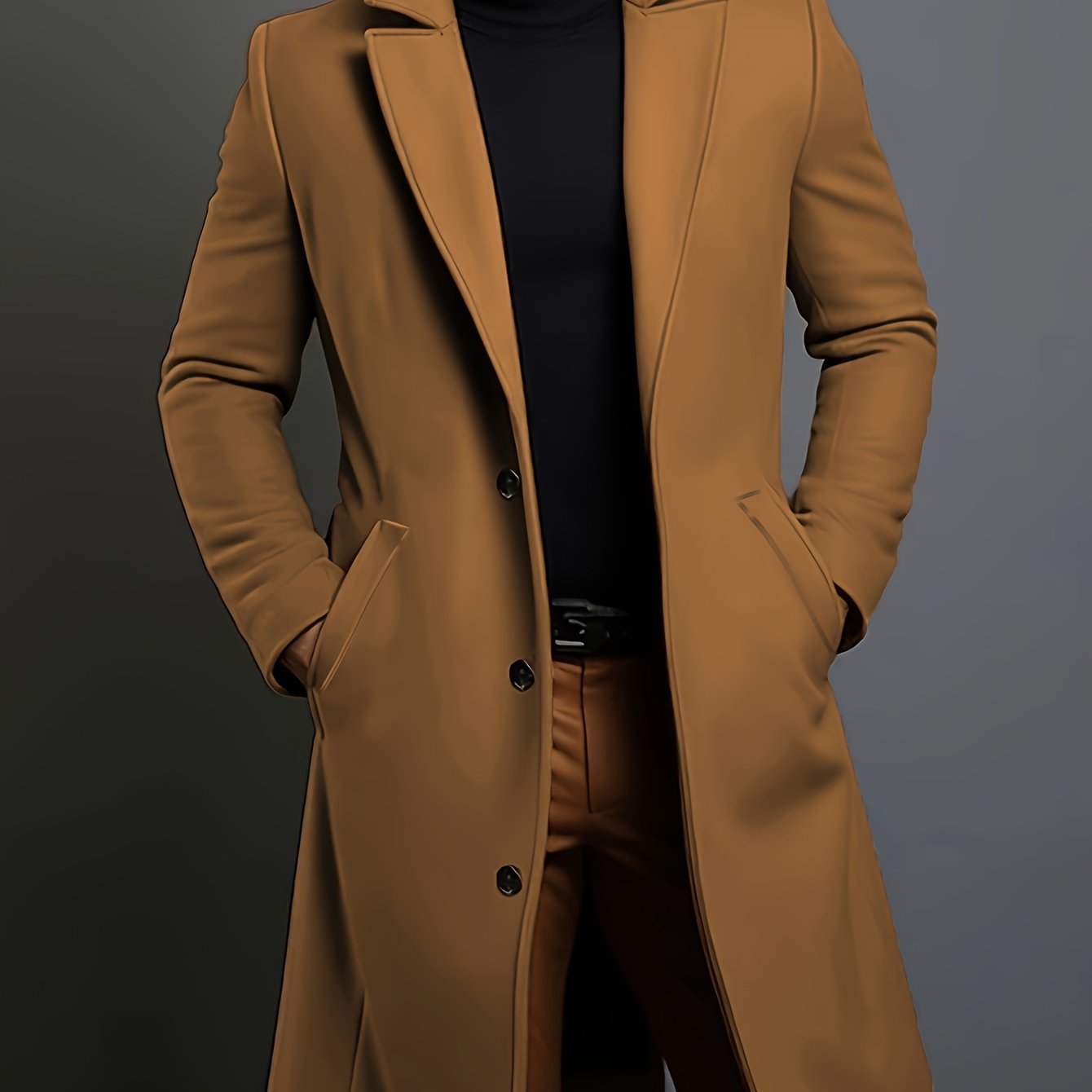 Manteau en laine homme long à col cranté et poches passepoilées 1