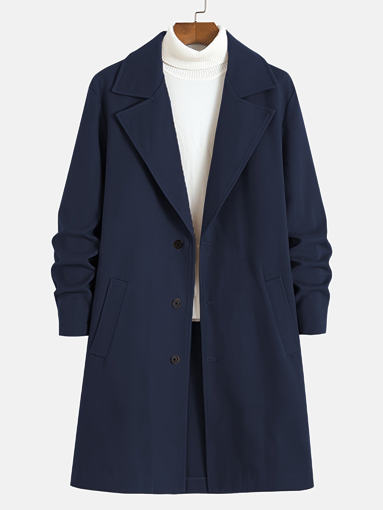 Manteau en laine homme long à col cranté et poches passepoilées 10