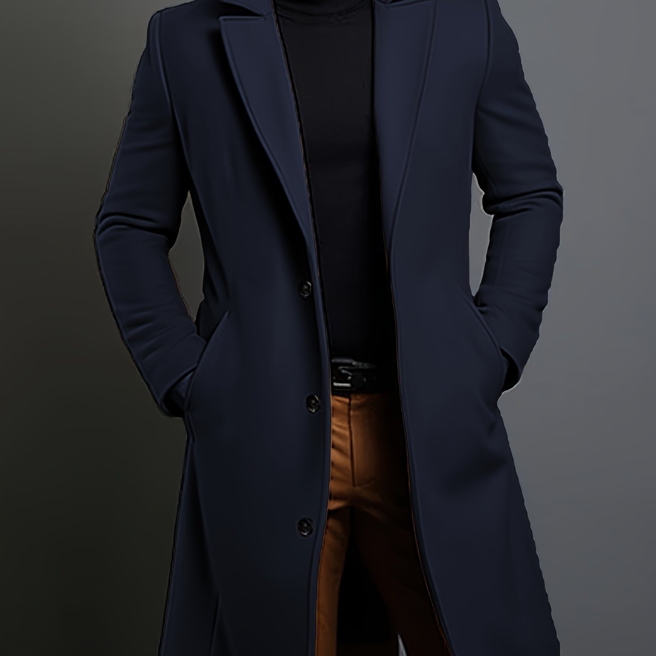 Manteau en laine homme long à col cranté et poches passepoilées 2